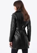 Palton de damă din imitație de piele cu curea cu detaliu matlasat, negru, 97-9P-101-1Q-S, Fotografie 5