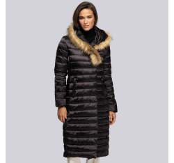 Palton de puf de damă cu blană artificială asimetrică, negru, 93-9D-408-1-L, Fotografie 1