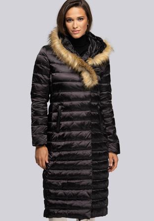 Palton de puf de damă cu blană artificială asimetrică, negru, 93-9D-408-1-S, Fotografie 1