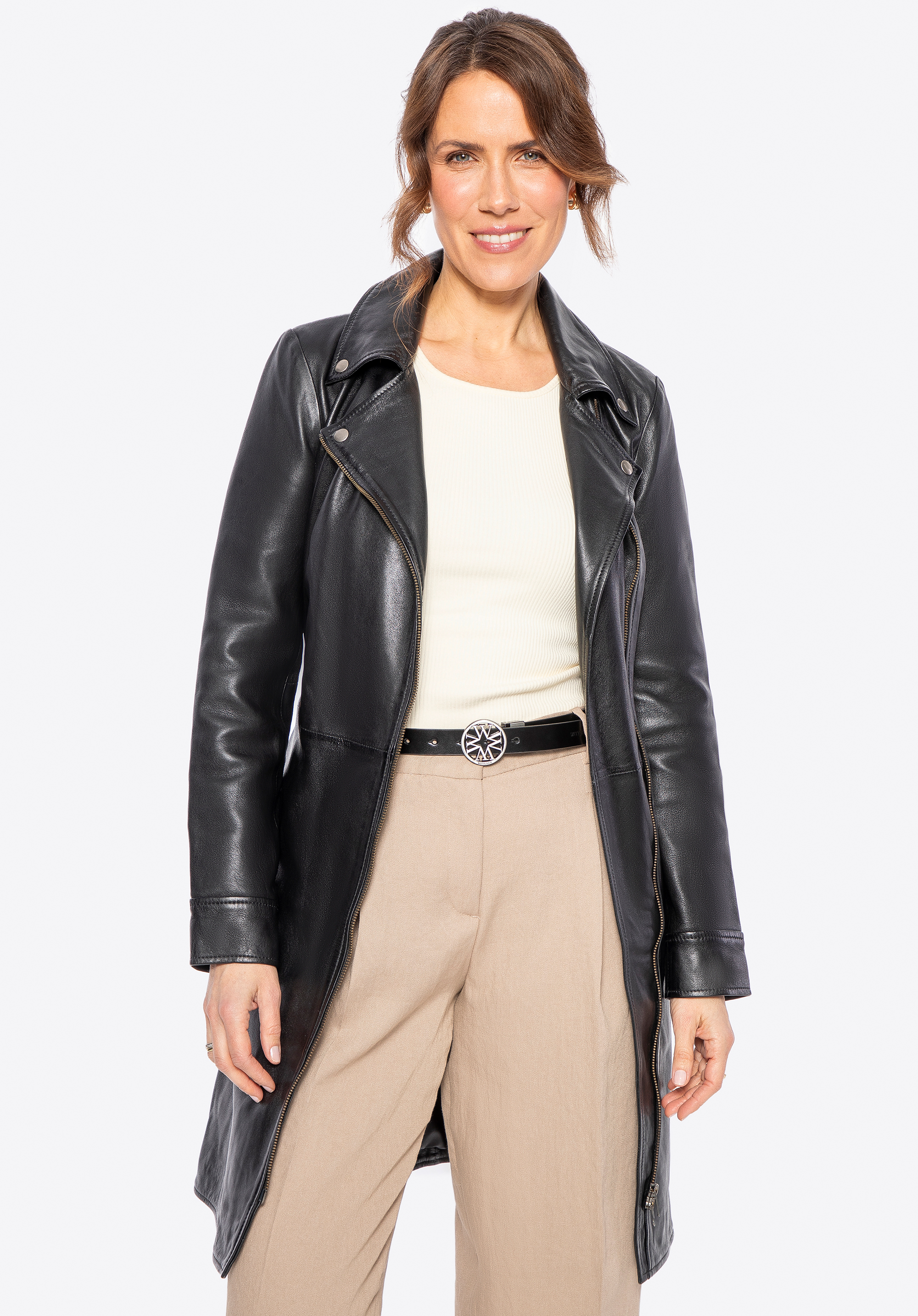 Palton din piele naturală pentru femei, negru, 100-09-408-1-S, Fotografie 1