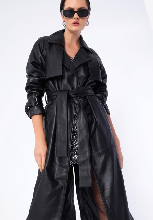 Palton lung de dama din piele, negru, 97-09-200-4-L, Fotografie 16