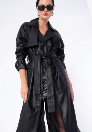 Palton lung de dama din piele, negru, 97-09-200-1-L, Fotografie 1