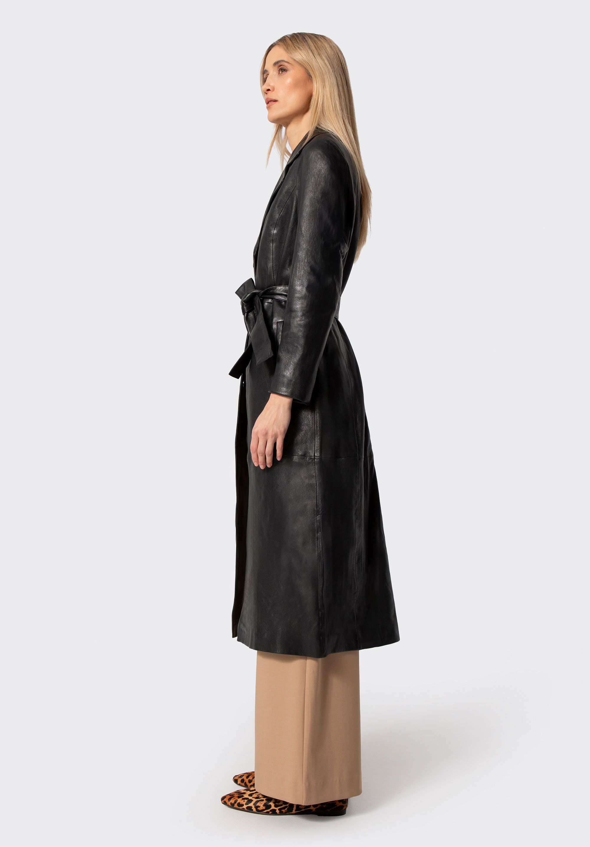 Palton lung pentru femei din piele de oaie, negru, 100-09-415-1-XL, Fotografie 1