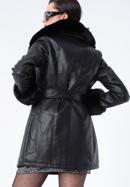 Palton pentru femei din piele ecologică cu inserții de blană artificială, negru, 97-9P-108-1-L, Fotografie 6