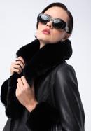 Palton pentru femei din piele ecologică cu inserții de blană artificială, negru, 97-9P-108-1-L, Fotografie 7