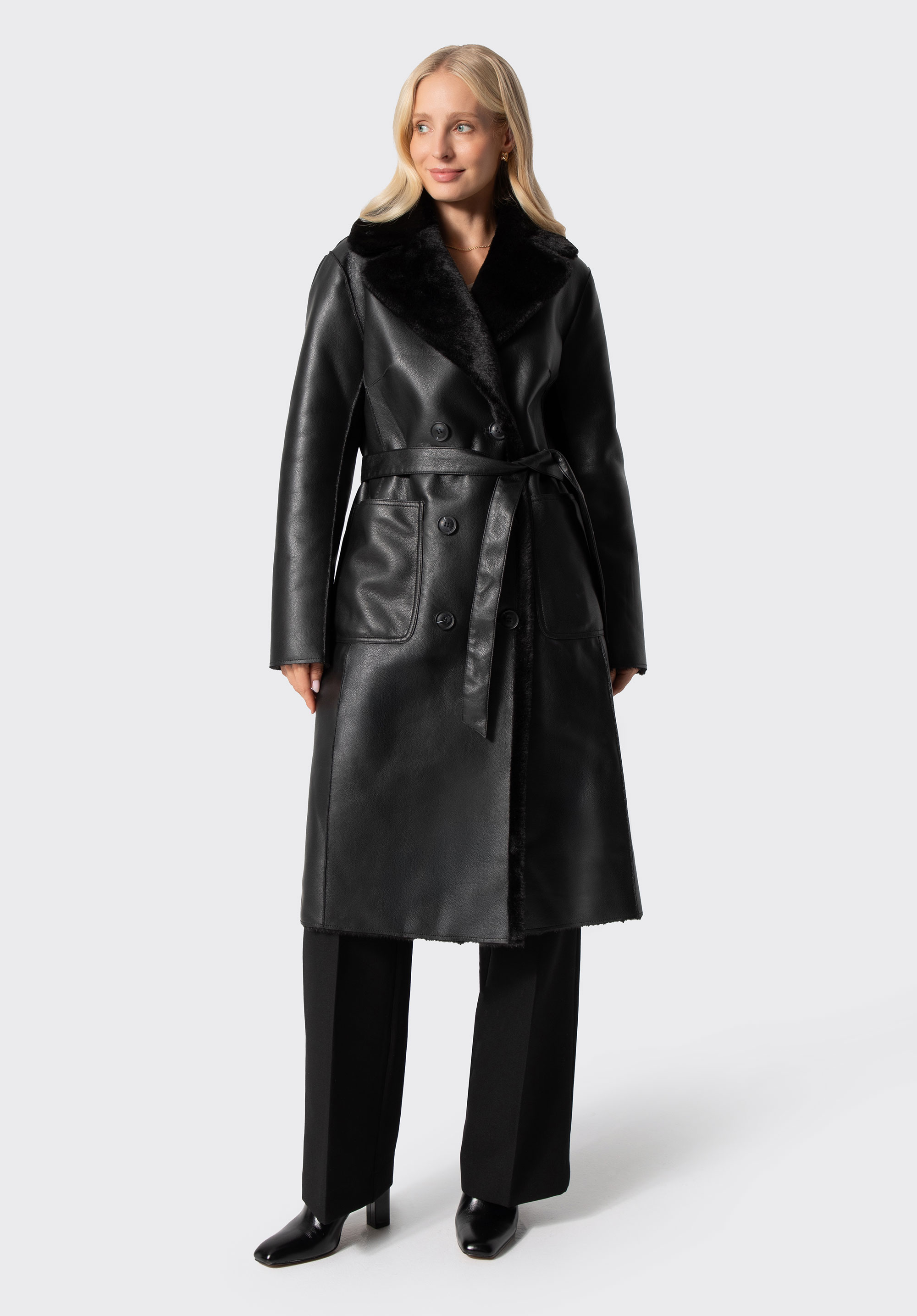 Palton reversibil de iarnă pentru femei cu curea, negru, 103-9W-000-1-XL, Fotografie 1