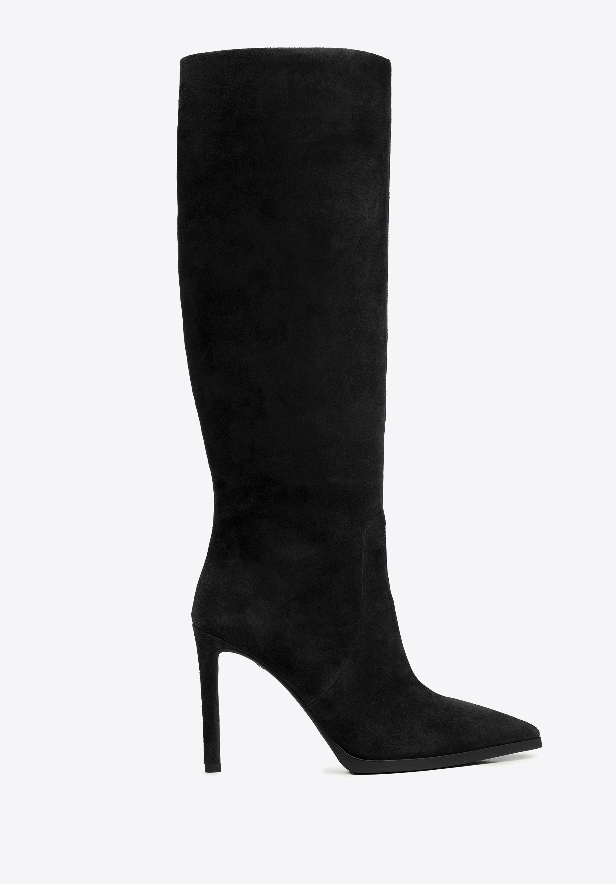Ghete cu toc stiletto din piele întoarsă pentru femei, negru, 101-D-401-1-40, Fotografie 1