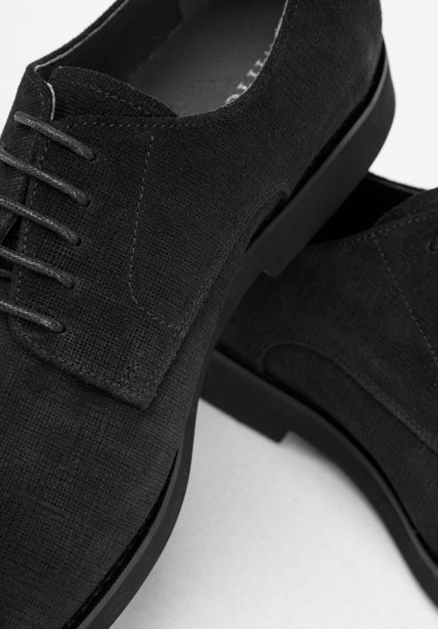 Pantofi bărbătești derby din piele întoarsă ștanțată, negru, 94-M-905-N-41, Fotografie 7