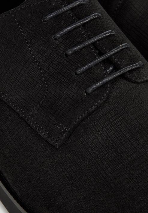 Pantofi bărbătești derby din piele întoarsă ștanțată, negru, 94-M-905-N-41, Fotografie 8