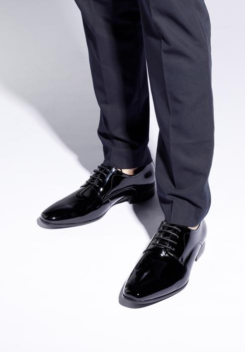 Pantofi bărbați Derby clasic pentru din piele lăcuită, negru, 96-M-502-N-42, Fotografie 15