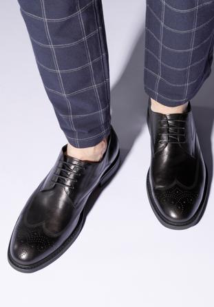 Pantofi bărbați Derby din piele cu cusătură plată, negru, 95-M-506-1-41, Fotografie 1