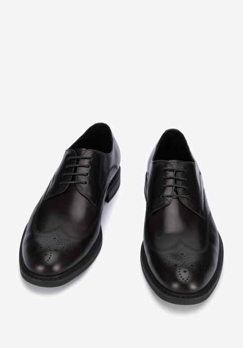 Pantofi bărbați Derby din piele cu cusătură plată, negru, 95-M-506-1-44, Fotografie 2