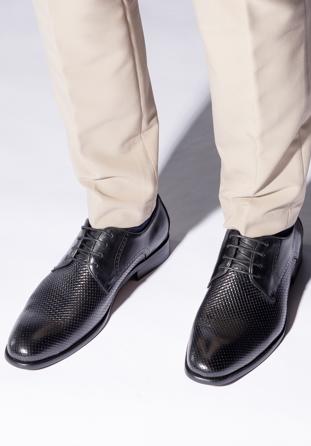Pantofi bărbați Derby din piele împletită în partea din față, negru, 95-M-505-1-42, Fotografie 1