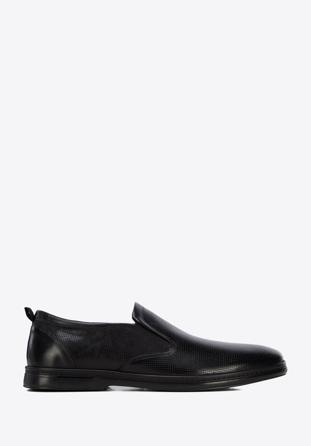 Pantofi pentru bărbați din piele perforată cu benzi elastice, negru, 96-M-515-1-43, Fotografie 1