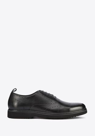 Pantofi bărbați Oxford din piele cu găuri pe talpă ușoară, negru, 95-M-507-1-40, Fotografie 1