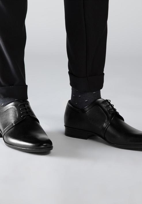 Pantofi bărbătești Derby din piele cu perforații fine, negru, 90-M-602-1-44, Fotografie 3