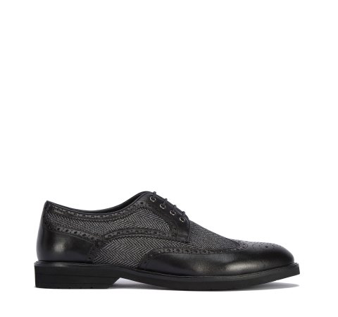 Pantofi pentru bărbați Brogue din piele cu motiv în formă crenguță de brad, negru, 95-M-501-4-45, Fotografie 1