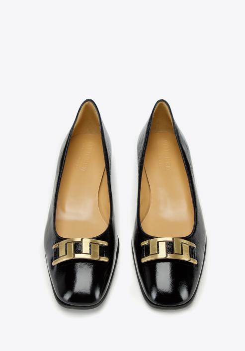 Pantofi clasici din piele întoarsă cu cataramă geometrică, negru, 97-D-109-1-38_5, Fotografie 3