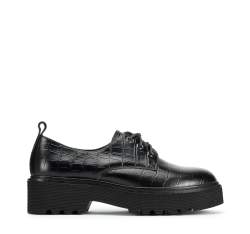 Pantofi de damă cu platformă din piele croco, negru, 95-D-522-1-40, Fotografie 1
