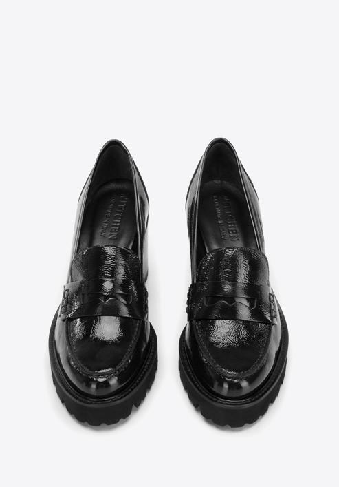 Pantofi cu platformă din piele întoarsă, negru, 96-D-105-N-38_5, Fotografie 3