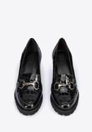 Pantofi damă cu toc lat din piele lăcuite pe platformă, negru, 95-D-100-4-37, Fotografie 3