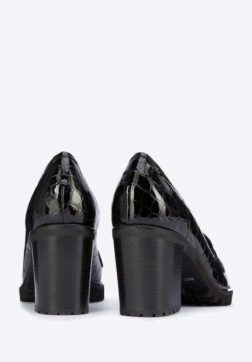 Pantofi damă cu toc lat din piele lăcuite pe platformă, negru, 95-D-100-4-38, Fotografie 4