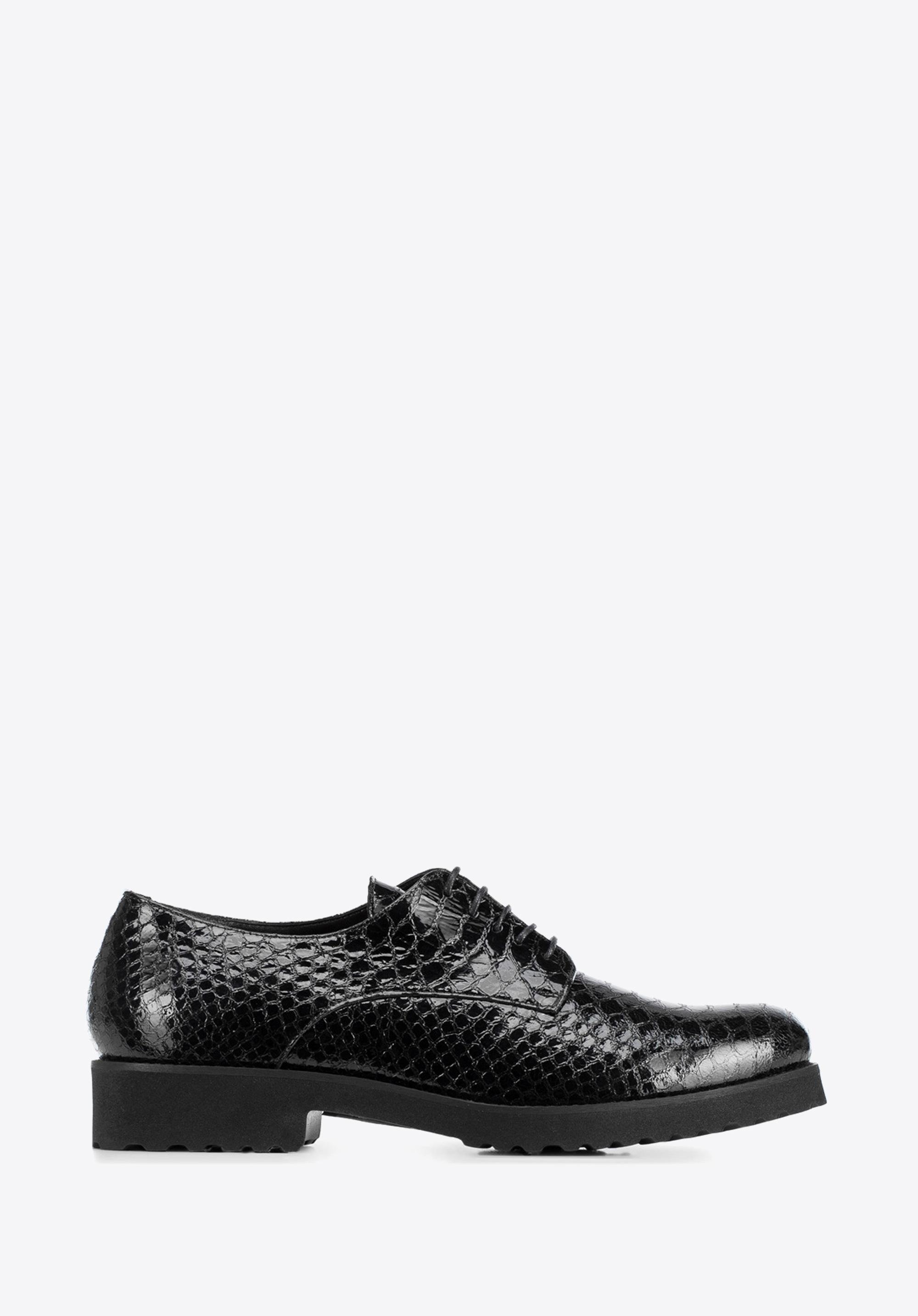 Pantofi dama, lacuiti, piele de lizard, negru, 91-D-102-1-35, Fotografie 1