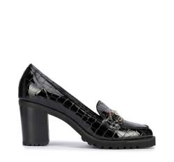 Pantofi damă cu toc lat din piele lăcuite pe platformă, negru, 95-D-100-1-37, Fotografie 1