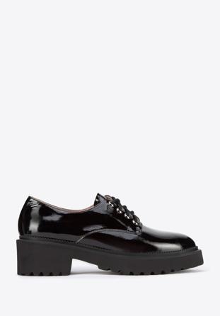 Pantofi de damă din piele lăcuită cu șiret, negru, 95-D-521-1-39, Fotografie 1