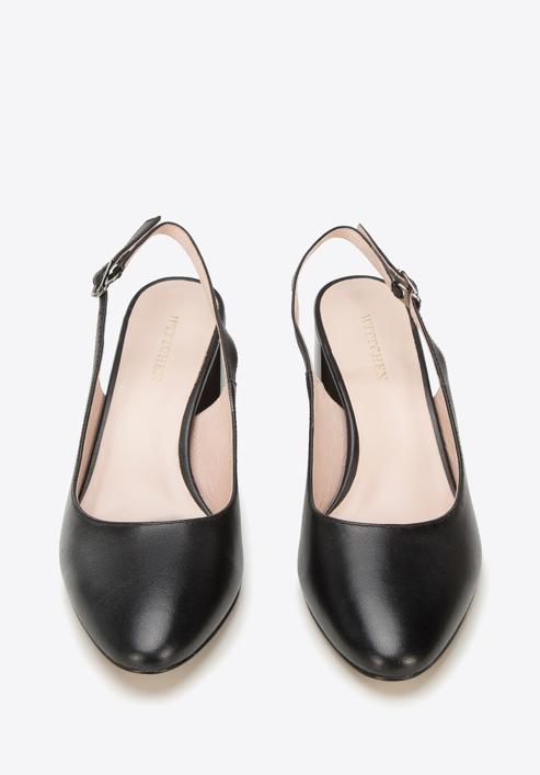 Pantofi de damă clasici din piele cu toc lat, negru, 94-D-956-P-38, Fotografie 3
