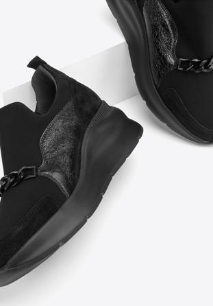 Pantofi de damă cu piele întoarsă și lanț, negru, 93-D-653-1-39, Fotografie 1