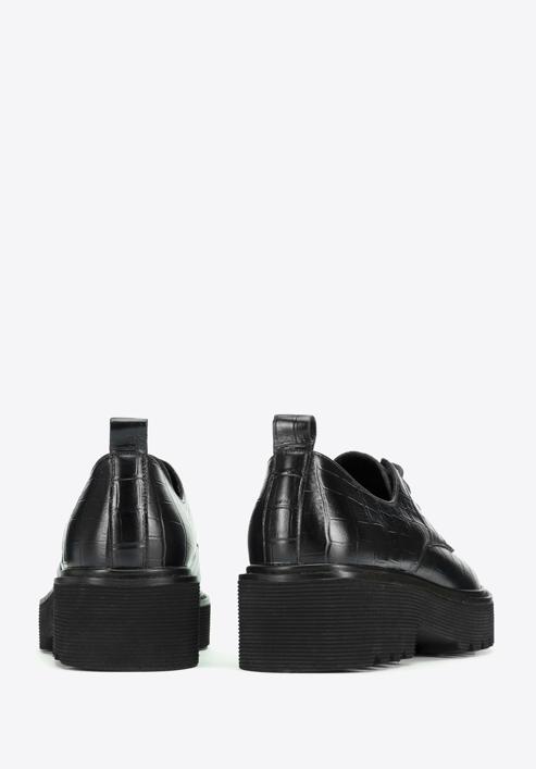 Pantofi de damă cu platformă din piele croco, negru, 95-D-522-1-36, Fotografie 4
