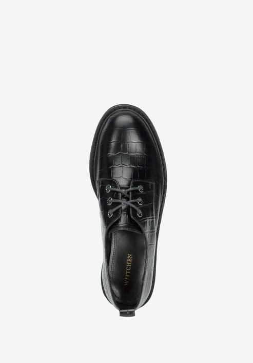 Pantofi de damă cu platformă din piele croco, negru, 95-D-522-N-40, Fotografie 5