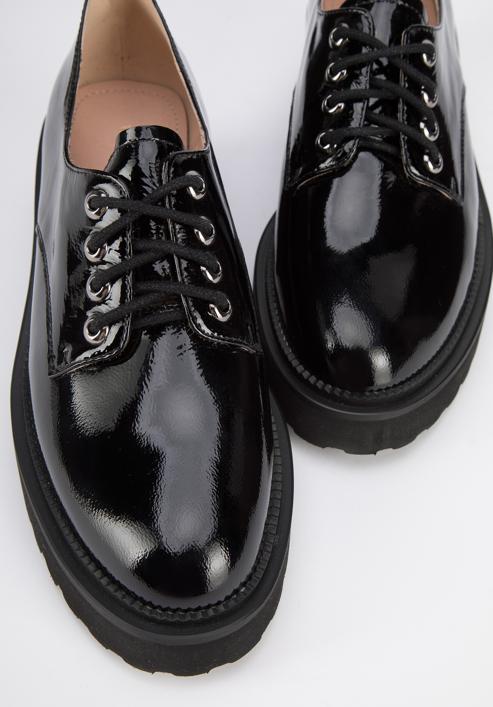 Pantofi de damă din piele lăcuită cu șiret, negru, 95-D-521-1-40, Fotografie 7