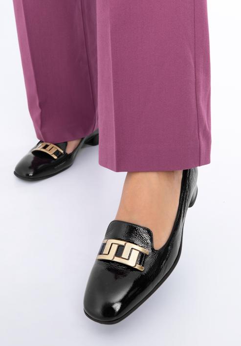 Pantofi de femei din patent cu decor geometric, negru, 97-D-110-1-35, Fotografie 15