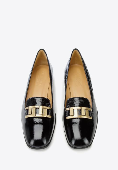 Pantofi de femei din patent cu decor geometric, negru, 97-D-110-1-37, Fotografie 3