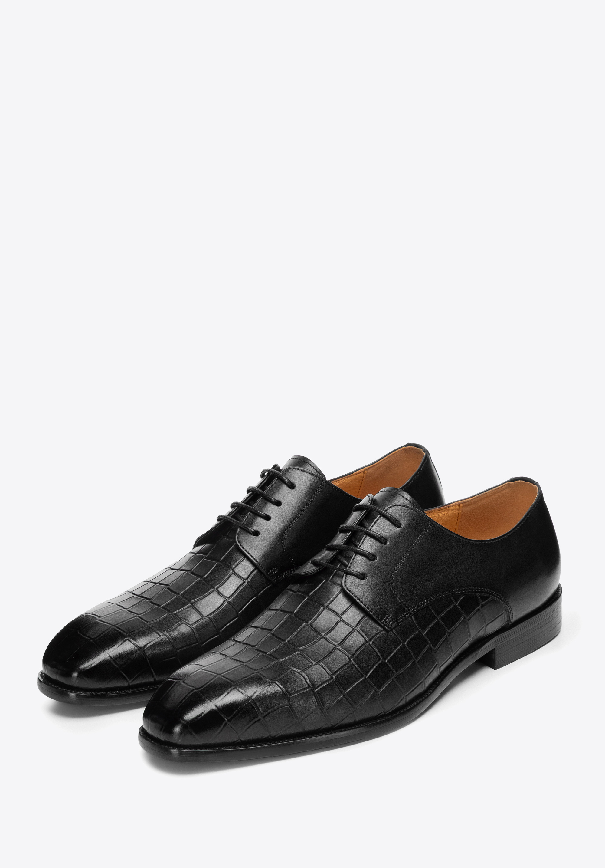 Pantofi Derby bărbătești din piele cu relief crocodil, negru, 101-M-312-1-45, Fotografie 1