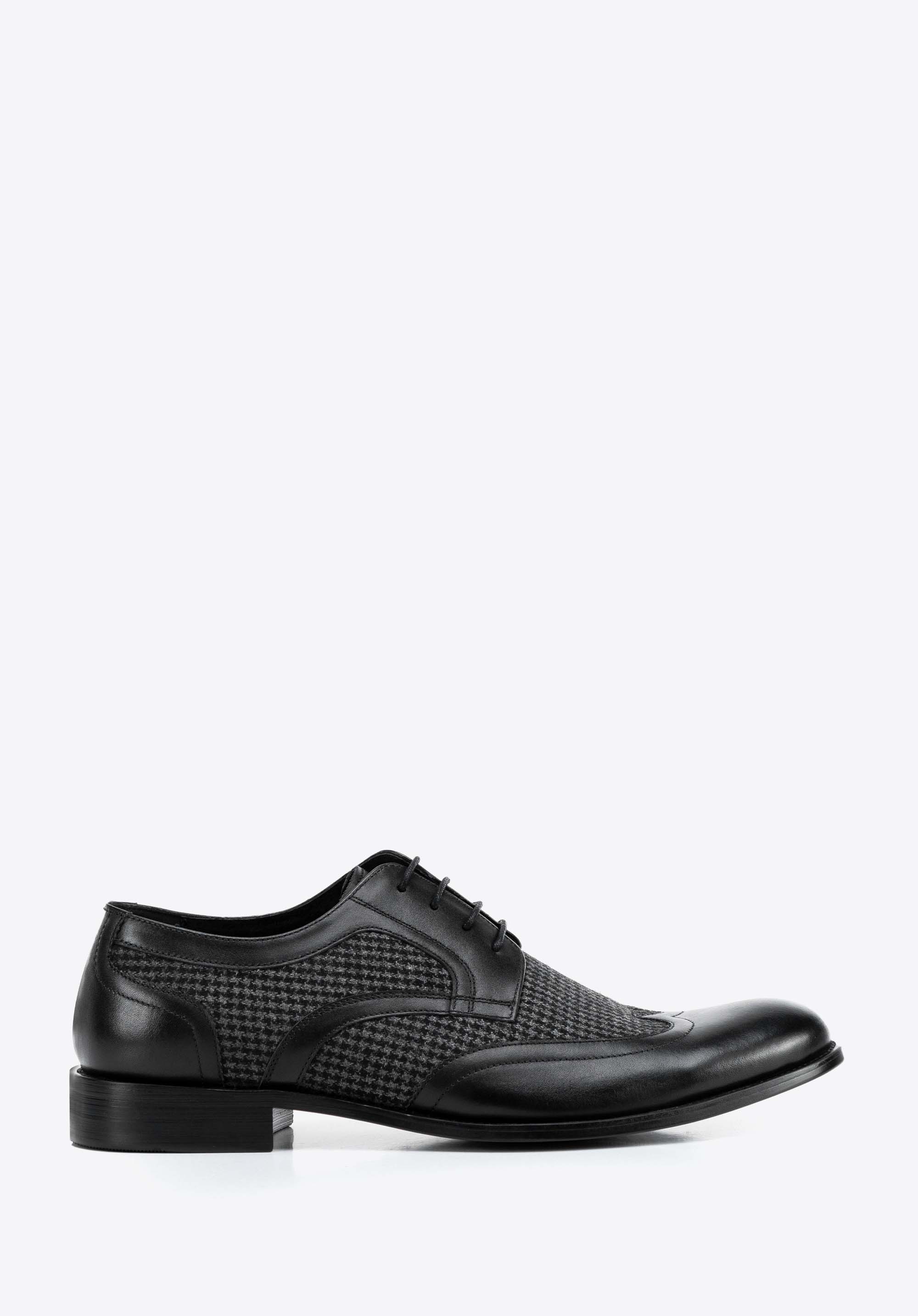Pantofi derby bărbaţi piele cu detalii textile, negru, 100-M-706-1-41, Fotografie 1