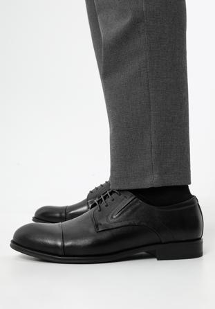 Pantofi derby de bărbați din piele cu elastice cusute, negru, 96-M-507-1-45, Fotografie 1