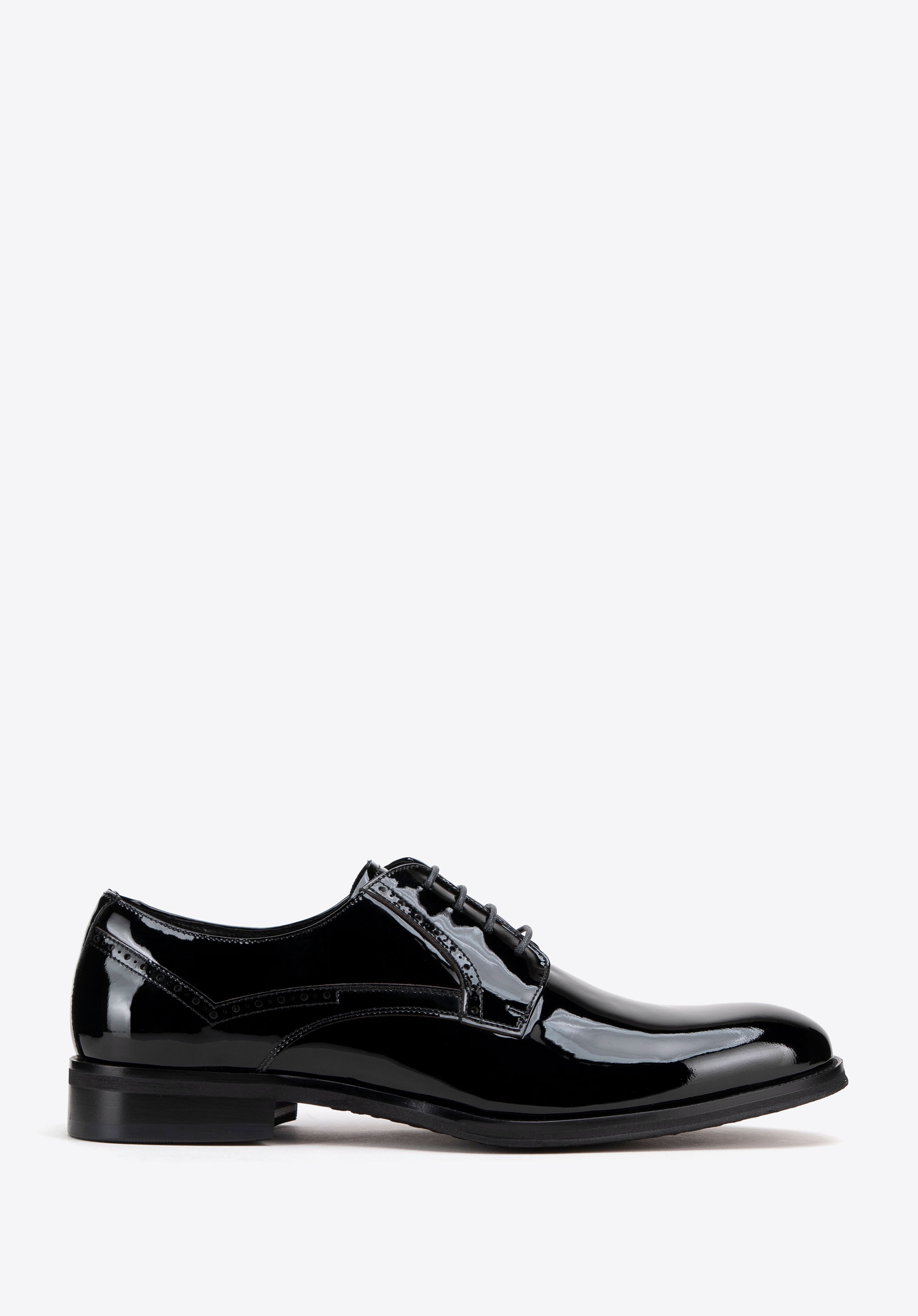 Pantofi derby pentru bărbați din piele lăcuită și perforată, negru, 99-M-512-1-41, Fotografie 1