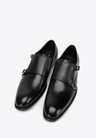 Pantofi  din piele cu curea dublă, negru, 98-M-712-1-45, Fotografie 1