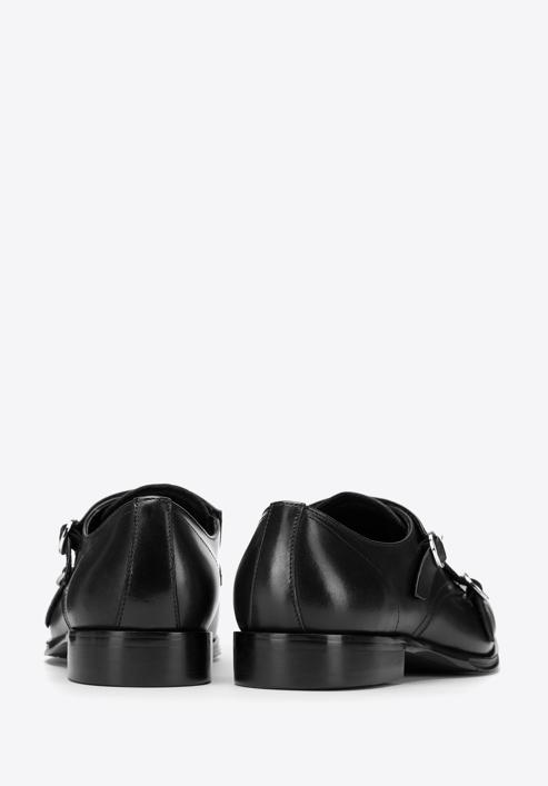 Pantofi  din piele cu curea dublă, negru, 98-M-712-1-42, Fotografie 4