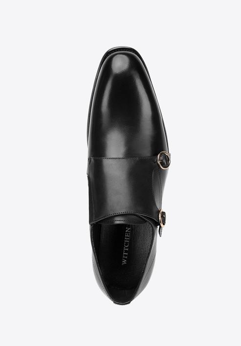 Pantofi  din piele cu curea dublă, negru, 98-M-712-1-40, Fotografie 5