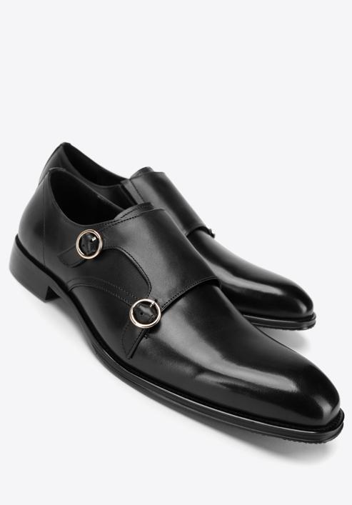 Pantofi  din piele cu curea dublă, negru, 98-M-712-5-44, Fotografie 7