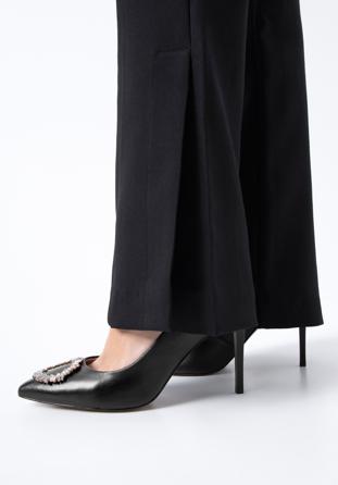 Pantofi din piele cu toc stiletto cu detaliu de cataramă strălucitor, negru, 97-D-517-1-35, Fotografie 1