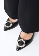 Pantofi din piele cu toc stiletto cu detaliu de cataramă strălucitor, negru, 97-D-517-5-36, Fotografie 16