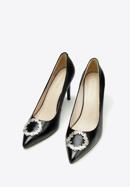 Pantofi din piele cu toc stiletto cu detaliu de cataramă strălucitor, negru, 97-D-517-5-36, Fotografie 2