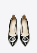 Pantofi din piele cu toc stiletto cu detaliu de cataramă strălucitor, negru, 97-D-517-3-39, Fotografie 3