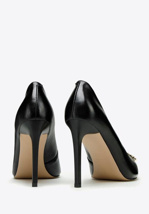 Pantofi din piele cu toc stiletto cu detaliu de cataramă strălucitor, negru, 97-D-517-5-36, Fotografie 4