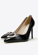 Pantofi din piele cu toc stiletto cu detaliu de cataramă strălucitor, negru, 97-D-517-5-36, Fotografie 8